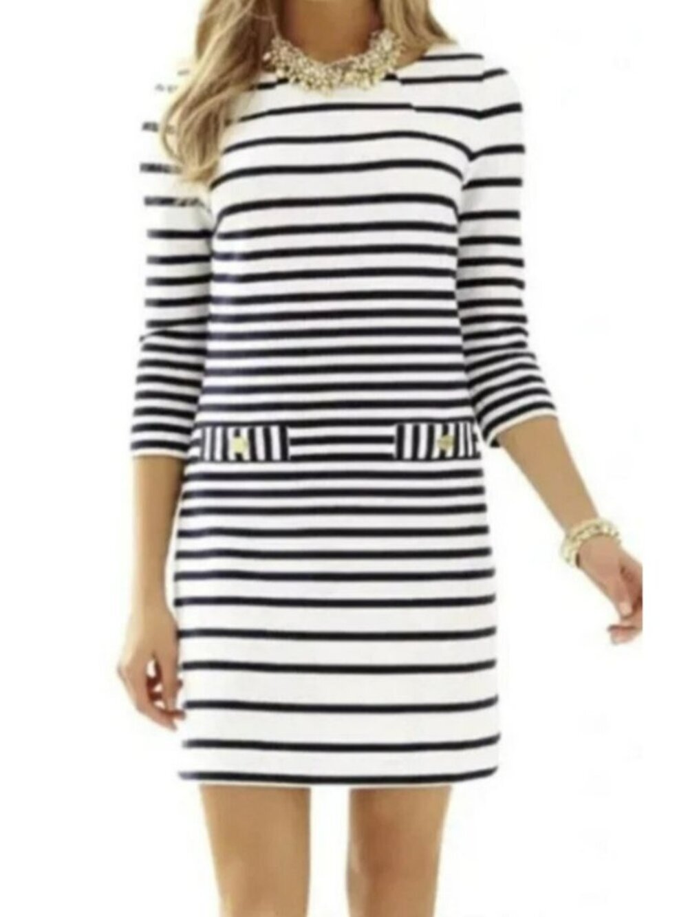 Lilly Pulitzer Navy & White Striped Dress With Pocket Details Medium